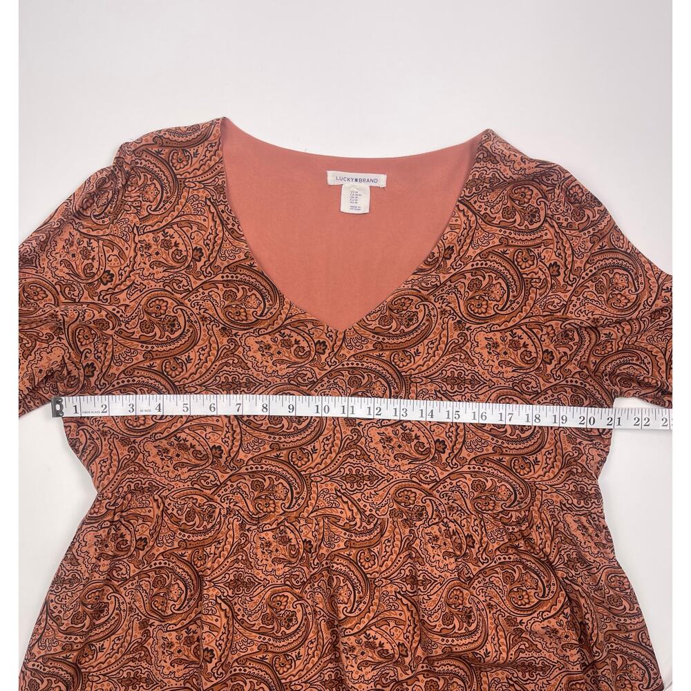 Lucky Brand Burnt Orange Paisley Tiered Midi Dress Long Sleeve Boho Chic Size M - Picture 8 of 11